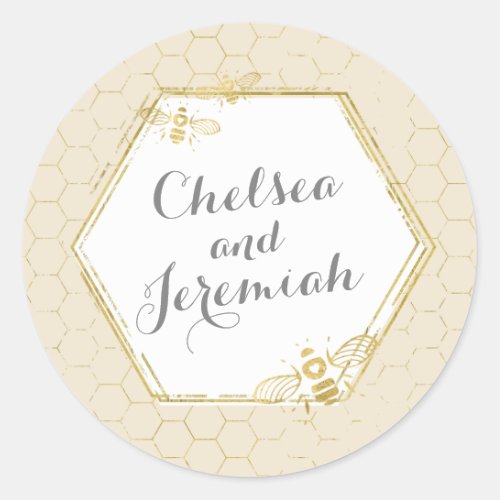 Honey Bee Cream Gold Custom Name Sticker Wedding