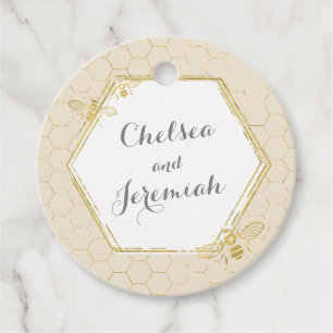 Honey Bee Cream Gold Custom Name Wedding Favor Tags