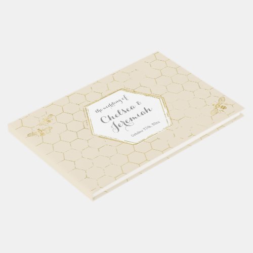 Honey Bee Cream Gold Pattern Custom Wedding Guest Book