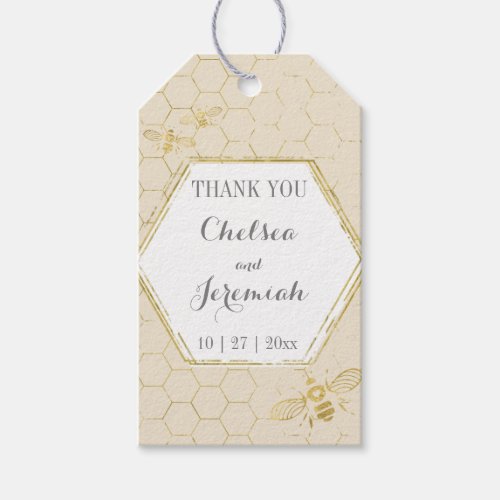 Honey Bee Cream Gold Pattern Thank You Gift Tags