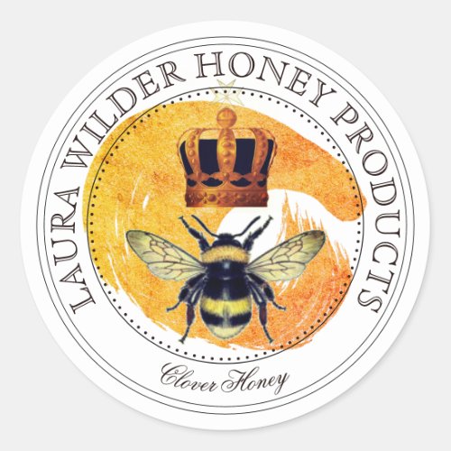 Honey Bee Crown Honey Products Gold Brushstroke Classic Round Sticker