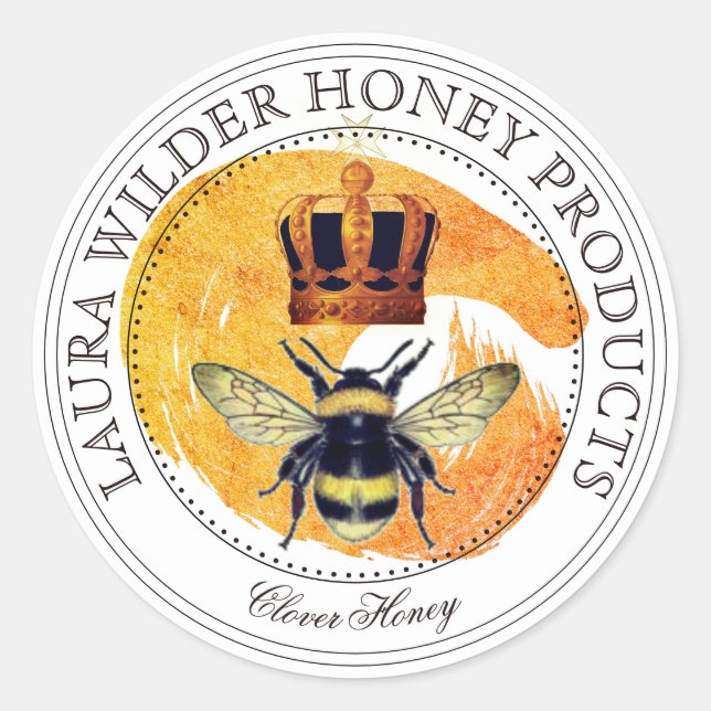Honey Bee Crown Honey Products Gold Brushstroke Classic Round Sticker (Front)