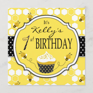 Honey Bee Cupcake First Birthday Invitation