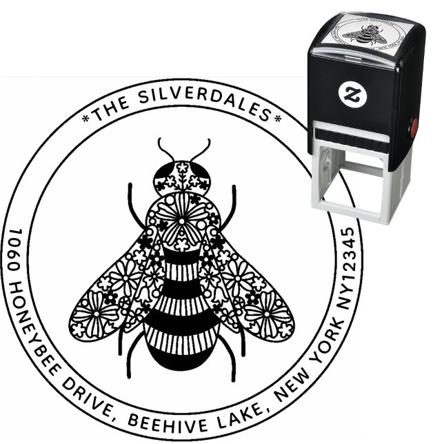 Honey Bee Custom Name & Address Self-inking Stamp (Honeybee personalized self inking name and address stamp for bee lovers.)