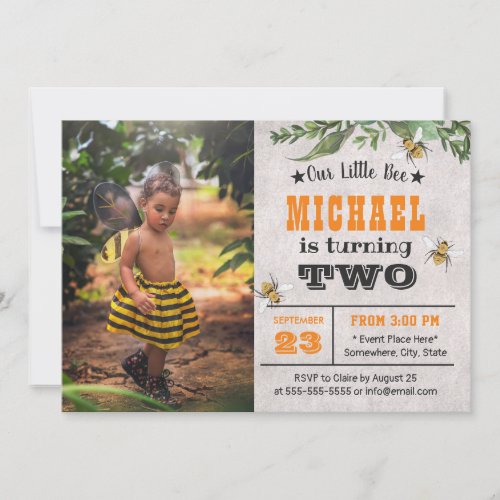 Honey Bee Cute Boy Photo Birthday Party Invitation