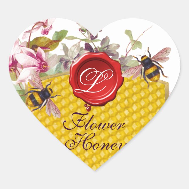 HONEY BEE,CYCLAMENS RED WAX SEAL HEART MONOGRAM (Front)