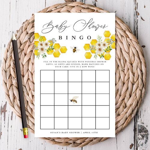 Honey Bee  Daisy Baby Bingo Paper Bingo Card