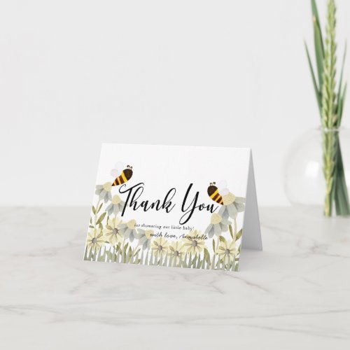 Honey Bee Daisy Baby Shower White Thank You Card