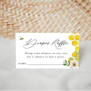 Honey Bee & Daisy Diaper Raffle Ticket Baby Shower Enclosure Card