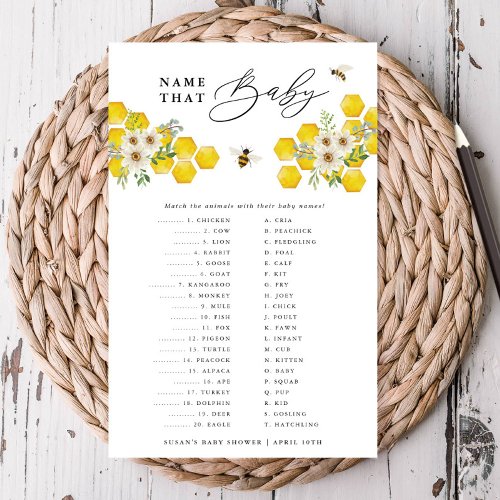  Honey Bee  Daisy Name That Baby Paper Game Card