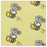 Honey Bee &amp; Daisy Pattern Yellow Fabric