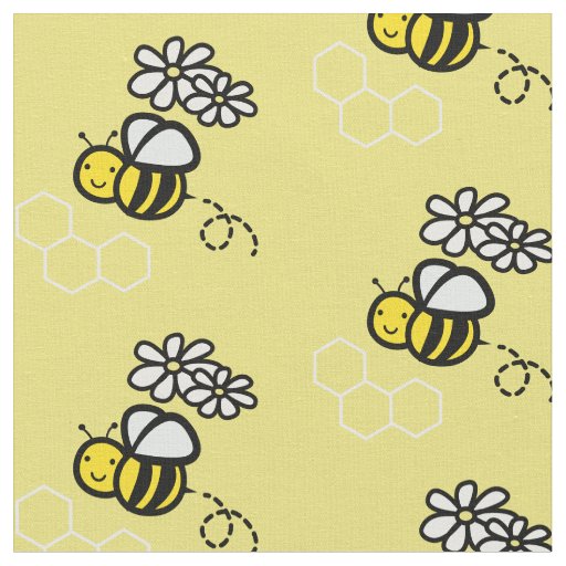 Honey Bee & Daisy Pattern Yellow Fabric