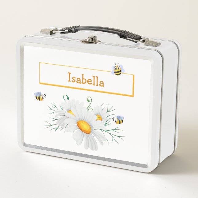 Honey Bee Daisy Personalized Metal Lunch Box (Front)
