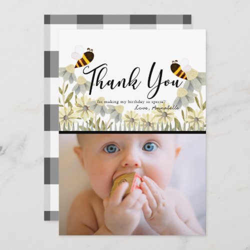 Honey Bee Daisy White Photo Thank You Card
