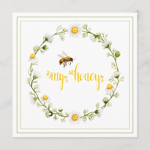 Honey Bee Daisy Wreath Be My Honey Valentines Day Holiday Card