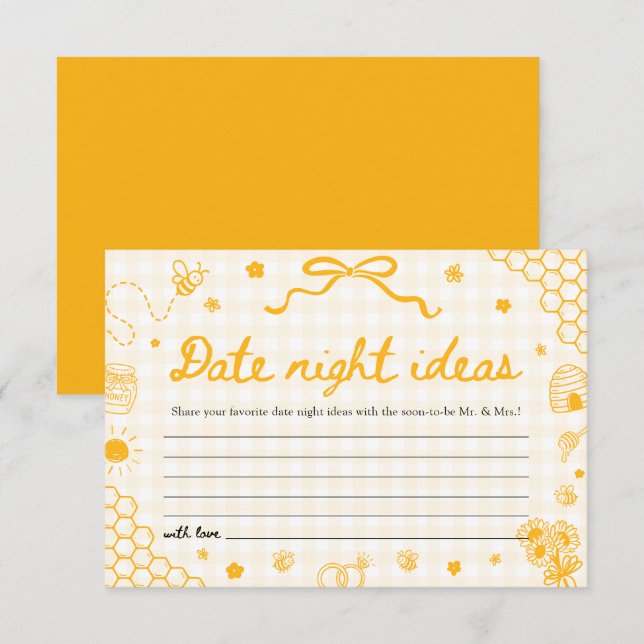 Honey Bee Date night ideas Bridal Shower Game Invitation (Front/Back)