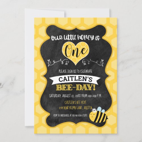 Honey Bee_Day First Birthday Chalkboard Bumblebee Invitation