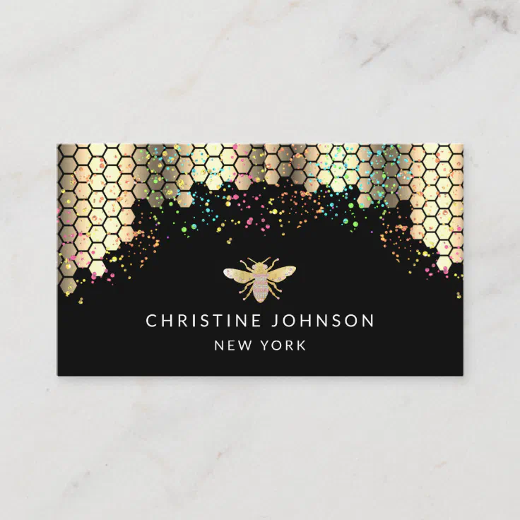 honey bee design on black background business card | Zazzle