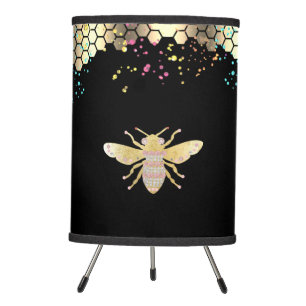 honey bee design on black tripod lamp