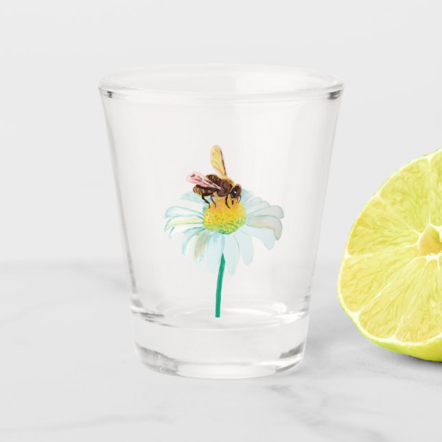 Honey Bee Drinking Nectar from the Flower  Shot Glass (Front)