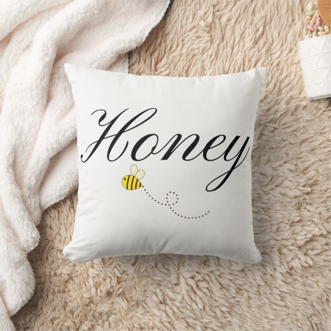 Honey Bee, Elegant Handwritten Script  Throw Pillow (Blanket)