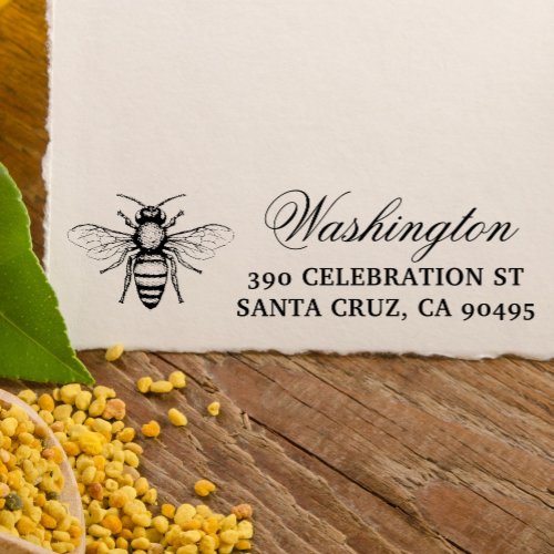 Honey Bee  Family Name Script  Return Address Self_inking Stamp