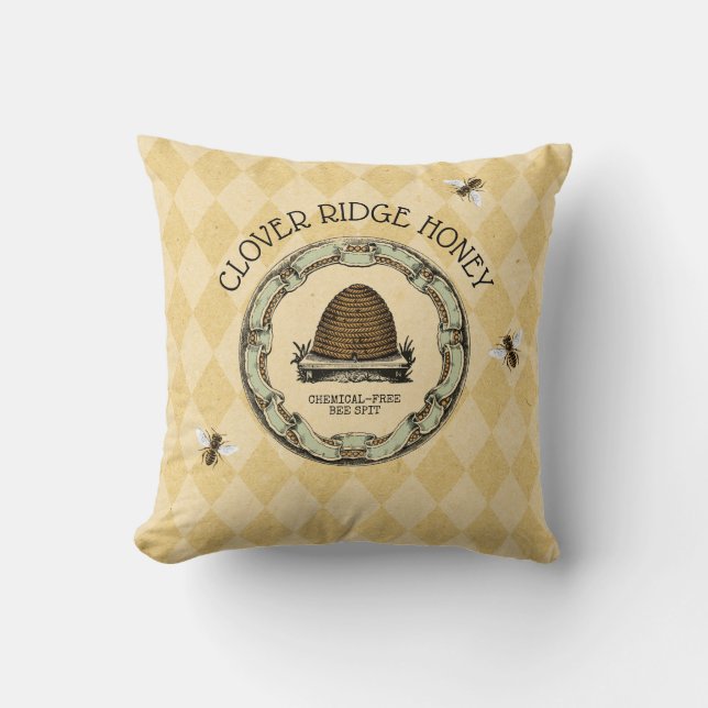 Honey Bee Farm Beekeeper Label 2 Throw Pillow (Front)