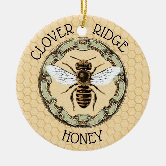 Honey Bee Farm Beekeeper Label Ceramic Ornament (Front)