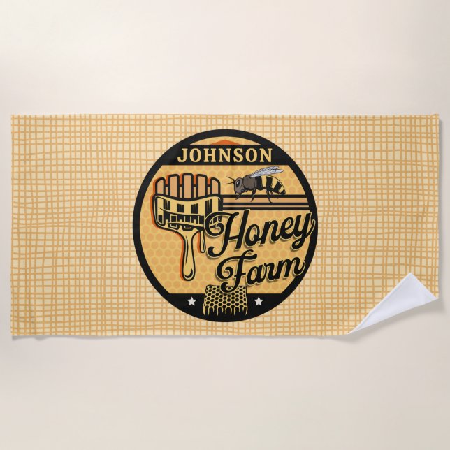 Honey Bee Farm Personalized NAME Sweet Beehive Beach Towel (Front)