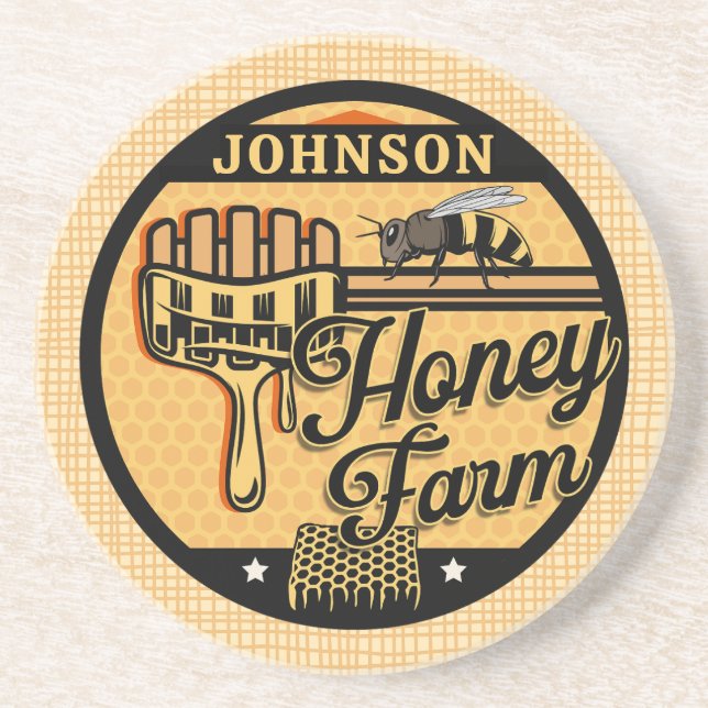 Honey Bee Farm Personalized NAME Sweet Beehive Coaster (Front)
