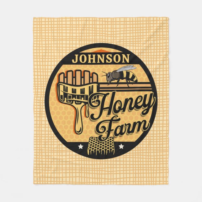 Honey Bee Farm Personalized NAME Sweet Beehive Fleece Blanket (Front)