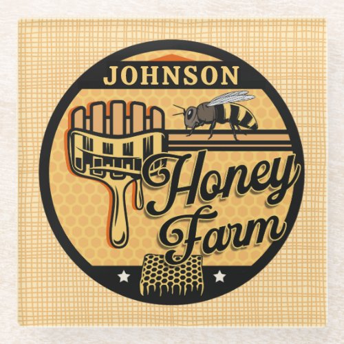 Honey Bee Farm Personalized NAME Sweet Beehive Glass Coaster