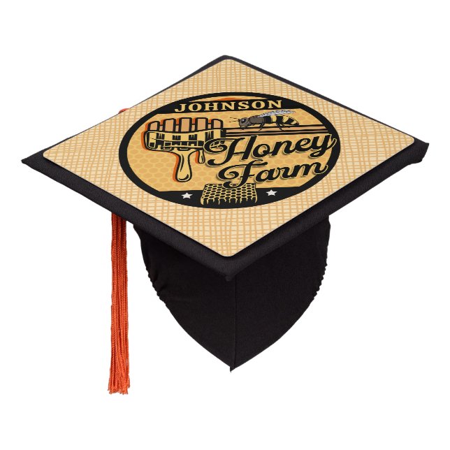 Honey Bee Farm Personalized NAME Sweet Beehive Graduation Cap Topper (Angled)