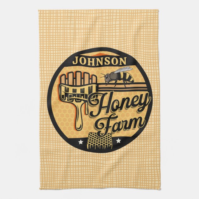 Honey Bee Farm Personalized NAME Sweet Beehive Kitchen Towel (Vertical)