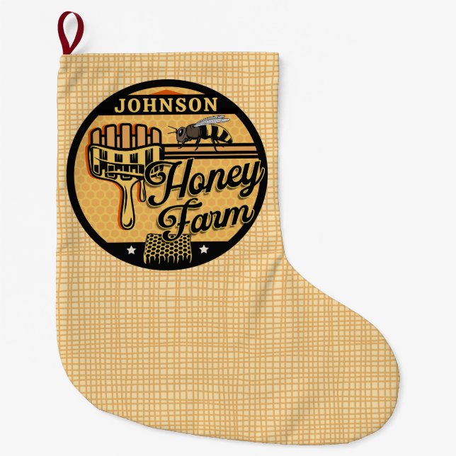 Honey Bee Farm Personalized NAME Sweet Beehive Large Christmas Stocking (Front)