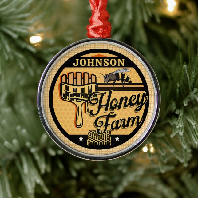 Honey Bee Farm Personalized NAME Sweet Beehive Metal Ornament (Tree)