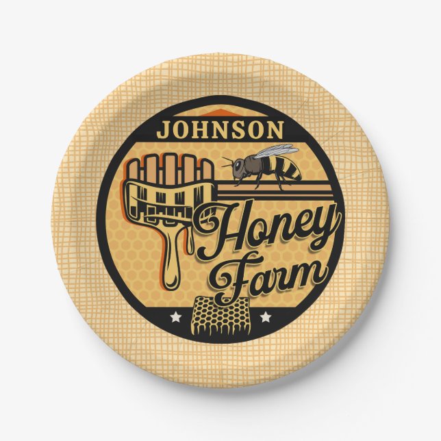 Honey Bee Farm Personalized NAME Sweet Beehive Paper Plates (Front)