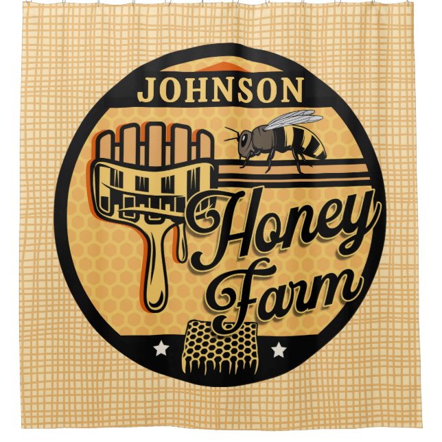 Honey Bee Farm Personalized NAME Sweet Beehive Shower Curtain (Front)