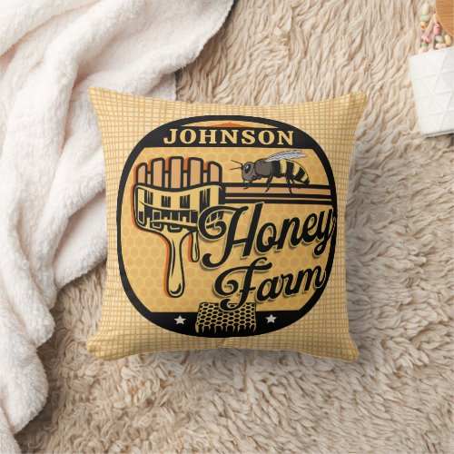 Honey Bee Farm Personalized NAME Sweet Beehive Throw Pillow