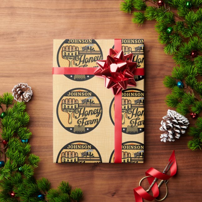 Honey Bee Farm Personalized NAME Sweet Beehive Wrapping Paper (Holiday Gift)