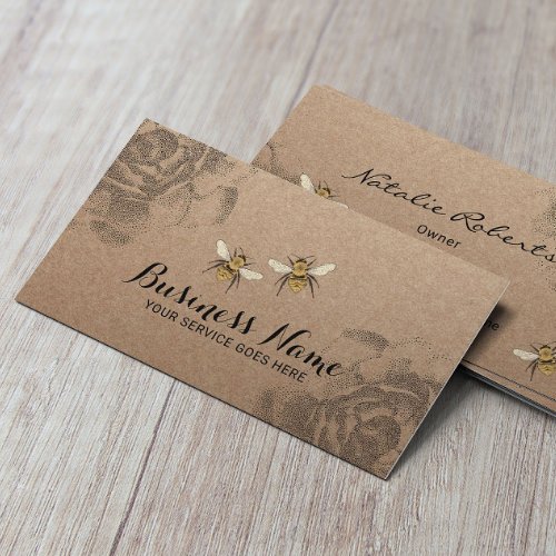 Honey Bee Farm Vintage Floral Rustic Kraft Business Card