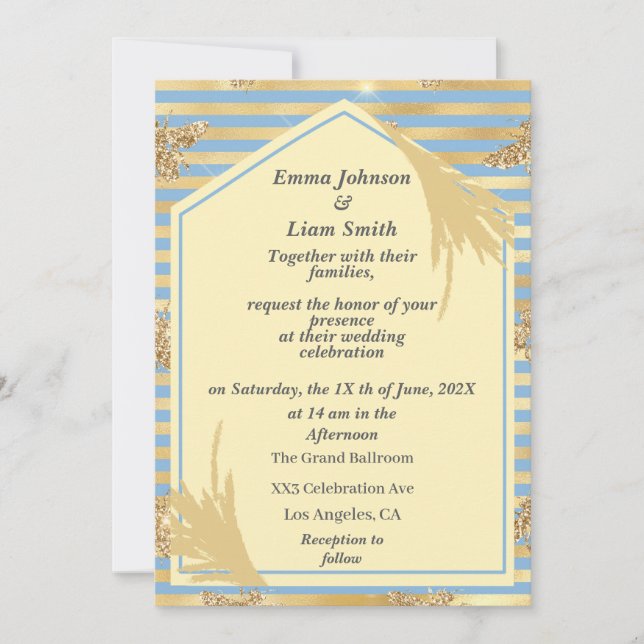 Honey Bee Faux Glitter Wedding Invitation (Front)