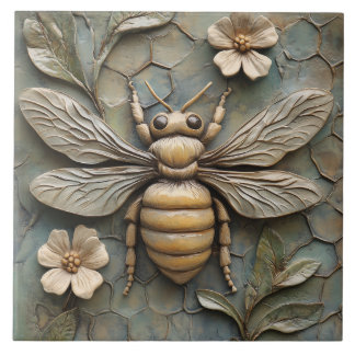 Honey Bee Faux Relief Ceramic– Nature-Inspired Ceramic Tile