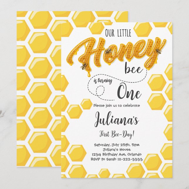 Honey Bee First Bee-Day Birthday Invitation (Front/Back)