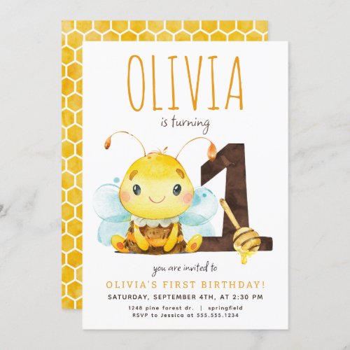 Honey Bee First Birthday Invitation