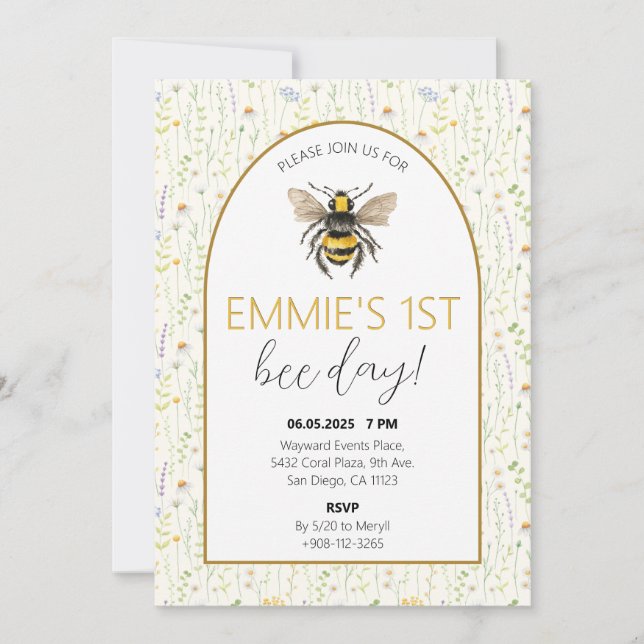 Honey Bee First Birthday Invitation (Front)