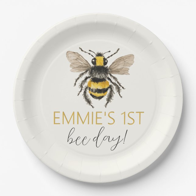 Honey Bee First Birthday Paper Plates (Front)