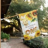 Honey Bee First Birthday Personalized House Flag