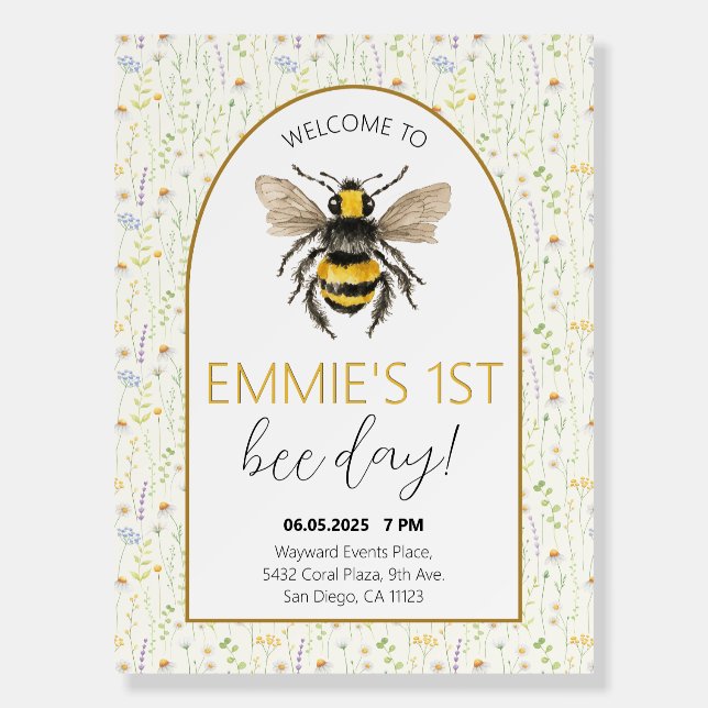 Honey Bee First Birthday Welcome Sign (Front)