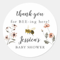 Honey Bee Floral Baby Shower Favor Classic Round Sticker